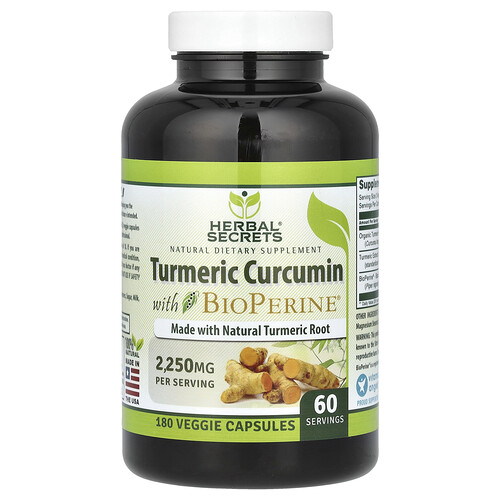 Herbal Secrets, Turmeric Curcumin with BioPerine, 180 Veggie Capsules