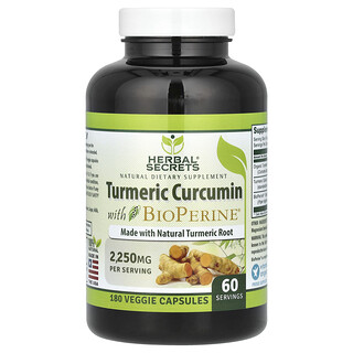 Herbal Secrets, Turmeric Curcumin with BioPerine, 2,250 mg, 180 Veggie Capsules (750 mg Per Serving)