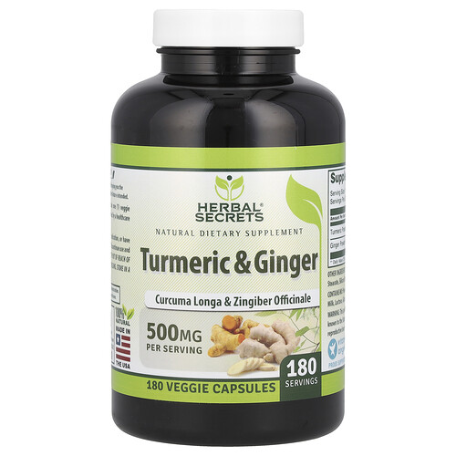Herbal Secrets Turmeric & Ginger, 500 mg, 180 Veggie Capsules