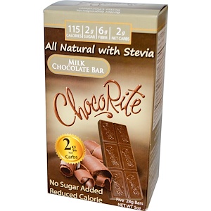 HealthSmart Foods, Inc., ChocoRite, молочный шоколад, без добавления сахара, 5 батончиков, (28 г) каждая