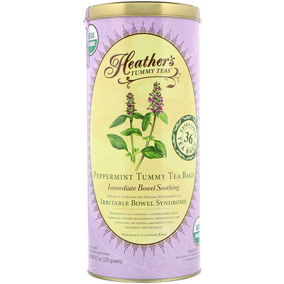 Heather's Tummy Care Tummy Teas, Organic Peppermint Tea Bags, Caffeine Free, 36 Extra Large Tea Bags, 4.2 oz (120 g)