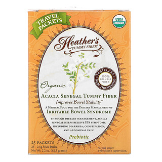 Heather's Tummy Care, Organic Acacia Senegal Tummy Fiber, 25 Stick Packs, 2.5 g Each