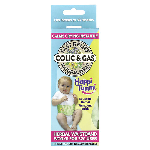 Happi Tummi, Snelle verlichting van koliek en gas, natuurlijke wikkel, baby's tot 36 maanden, groen, 1 wikkel en 1 kruidenzakje