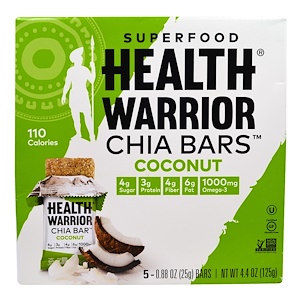 Health Warrior, Inc., Superfood батончики Chia, кокос, 5 батончиков, 0.88 унций (25 г)