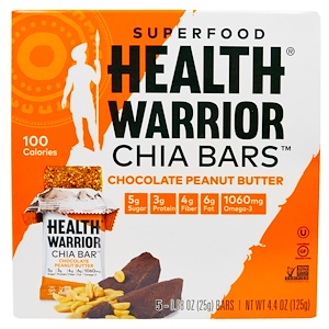 Health Warrior, Inc., Superfood батончики Chia, шоколад и арахисовое масло, 5 батончиков, 0.88 унций (25 г)