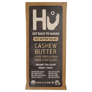 Hu, Cashewboter + pure vanillebonen pure chocolade, 70% cacao, 60 g
