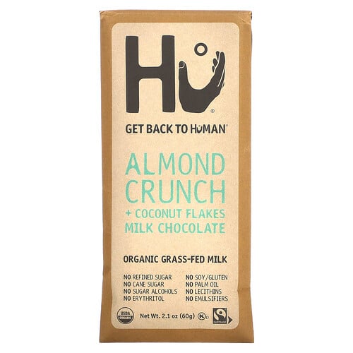 Hu Kitchen Grass-Fed Milk Chocolate Bar Almond Crunch + Coconut Flakes, 60g