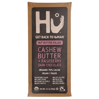 Hu, Cashewboter + frambozenpure chocolade, 70% cacao, 60 g