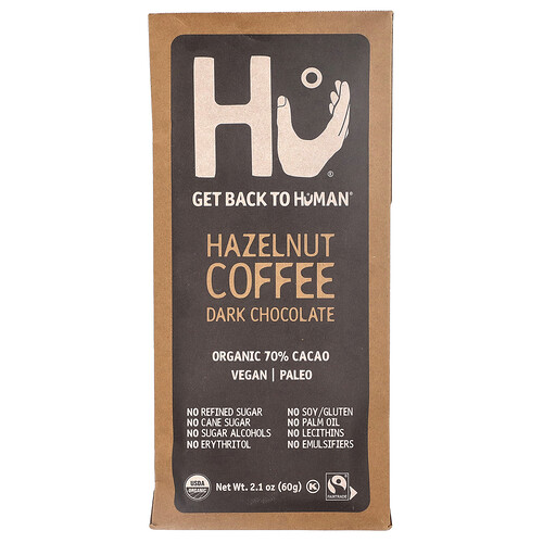 Hu, Hazelnut Coffee, Dark Chocolate, Haselnuss-Kaffee, dunkle Schokolade, 70% Kakao, 60 g (2,1 oz.)