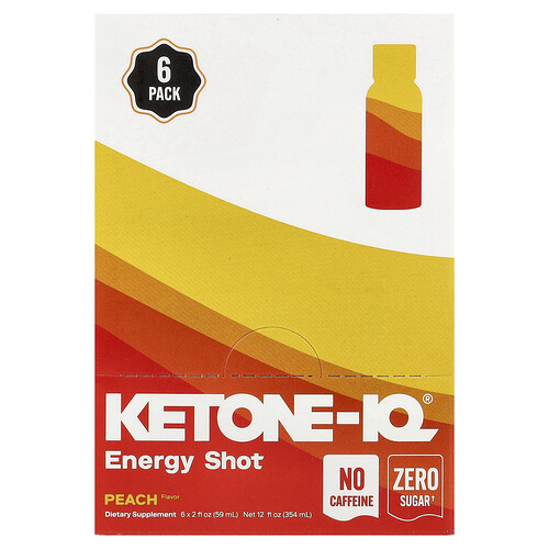 Ketone-iq Energy Shot, Peach, Caffeine Free, 6 Bottles, 2 fl oz (59 ml) Each