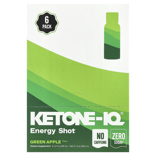 Ketone-iq Energy Shot, Green Apple, Caffeine Free, 6 Bottles, 2 fl oz (59 ml) Each