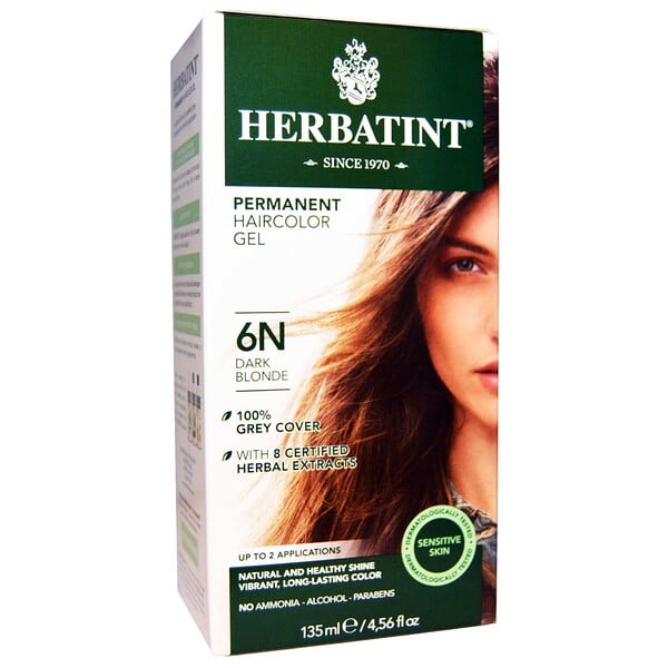 Herbatint, パーマネント ハーブヘアカラージェル（Permanent Herbal Haircolor Gel）, 6N, ダークブロンド, 4.56液量オンス（135 ml）