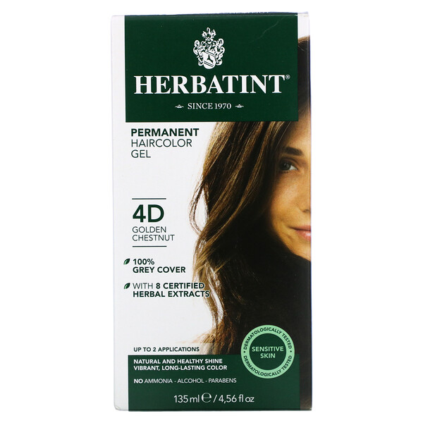 Herbatint, Permanent  Haircolor Gel, 4D, Golden Chestnut, 4.56 fl oz (135 ml)