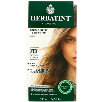 Herbatint Permanent Haircolor Gel, 7D, Golden Blonde, 4.56 fl oz (135 ml)