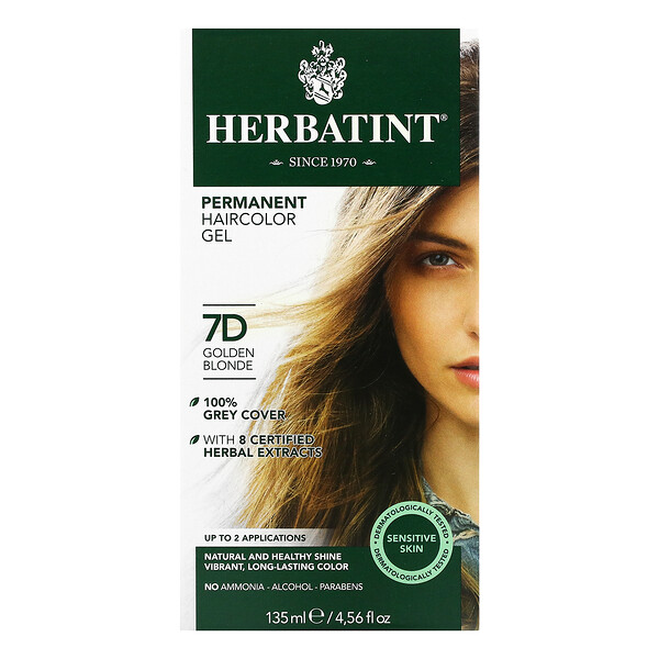 Herbatint, Permanent Haircolor Gel, 7D Golden Blonde, 4.56 fl oz (135 ml)