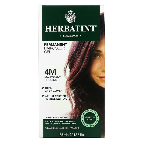 Permanent Herbal Haircolor Gel, 4M, Mahogany Chestnut, 4,56 fl oz (135 ml)