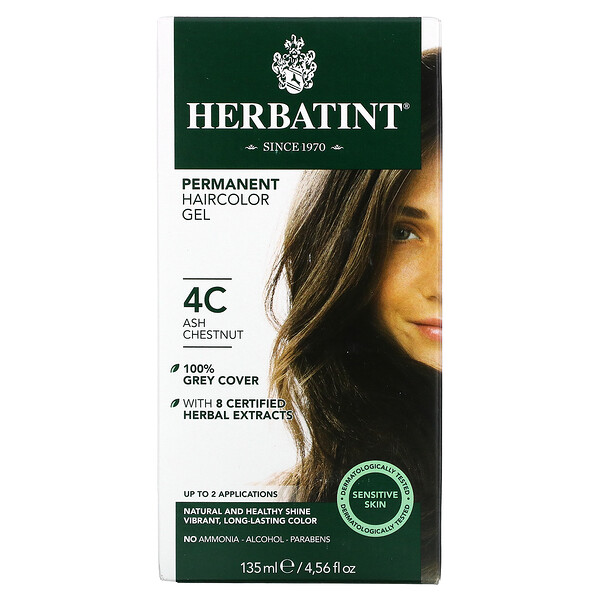 Permanent Herbal Haircolor Gel, 4C, Ash Chestnut, 4.56 fl oz (135 ml)