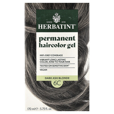 Herbatint, Tinte permanente para el cabello en gel, 6C Rubio ceniza oscuro, 170 ml (5,75 oz. líq.)