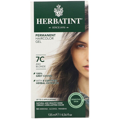 Herbatint Permanent Haircolor Gel, 7C, Ash Blonde, 4.56 fl oz (135 ml)