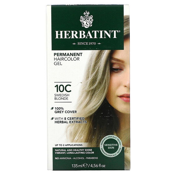 Herbatint‏, Permanent Haircolor Gel, 10C, Swedish Blonde, 4.56 fl oz (135 ml)