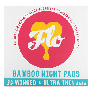 Here We Flo, Almohadillas de bambú para la noche ultrafinas con alas`` 14 almohadillas