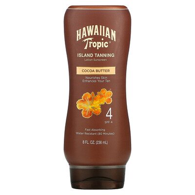 Hawaiian Tropic Island Tanning, солнцезащитный лосьон, масло какао, SPF 4, 236 мл (8 жидк. Унций)
