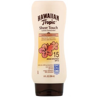 Hawaiian Tropic, Sheer Touch، مرطب واقٍ من الشمس، تألق فائق، عامل حماية من الشمس 15, 8 أونصات (236 مل)