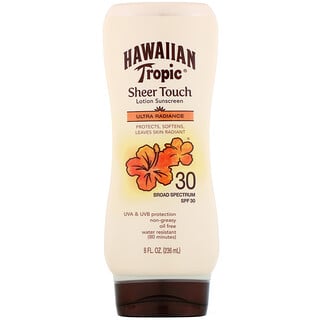 Hawaiian Tropic, Sheer Touch، مرطب واقٍ من الشمس، تألق فائق، عامل حماية من الشمس 30, 8 أونصات (236 مل)