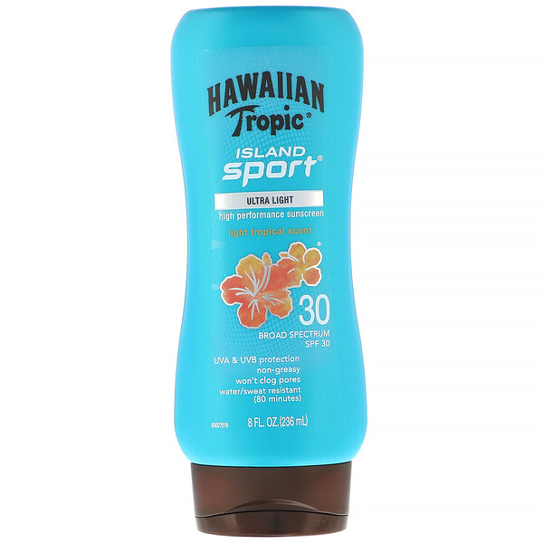 Hawaiian Tropic, アイランドスポーツ、ハイパフォーマンスサンスクリーン、SPF30、ライトトロピカルセント (Hawaiian Tropic)、8液量オンス (236ml)