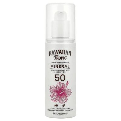 Product Image for Hawaiian Tropic, Mineral Sunscreen Lotion, SPF 50 , 3.4 fl oz (100 ml)