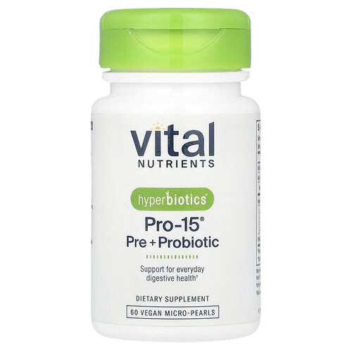 Vital Nutrients, Hyperbiotics®, Pro-15®, Pre + Probiotic, 60 Vegan Micro-Pearls