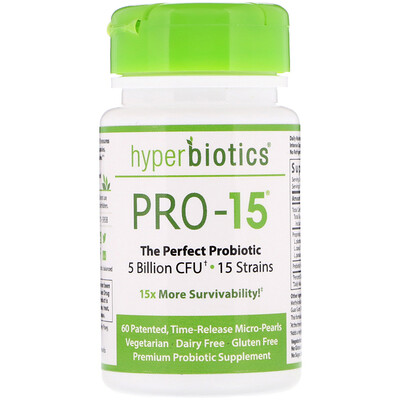 Hyperbiotics PRO-15, идеальный пробиотик, 5 млрд КОЕ, 60 запатентованных таблеток с медленным высвобождением