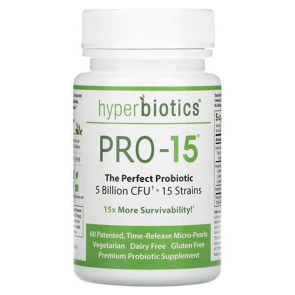 PRO-15, The Perfect Probiotic, 5 Billion CFU, 60 Patented, Time-Release Micro-Pearls