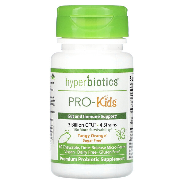 Hyperbiotics‏, PRO-Kids, Sugar Free, Tangy Orange, 3 Billion CFU, 60 Chewable Time-Release Micro-Pearls