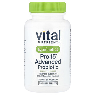 Vital Nutrients, Hyperbiotics®, улучшенный пробиотик PRO-15®, 30 веганских таблеток