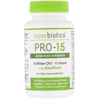 Hyperbiotics, PRO-15 Advanced Strength，含猕猴桃，150 亿 CFU，30 片专利缓释片