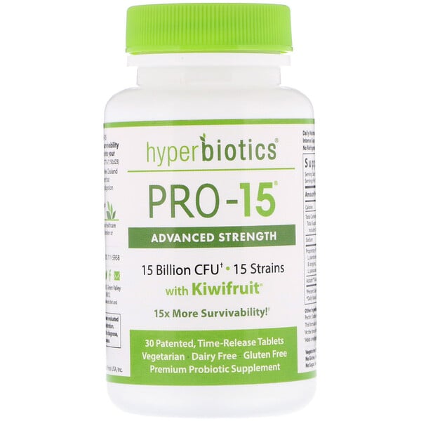 PRO-15, Advanced Strength with Kiwifruit, 15 Billion CFU, 30 Patented Time-Release Tablets