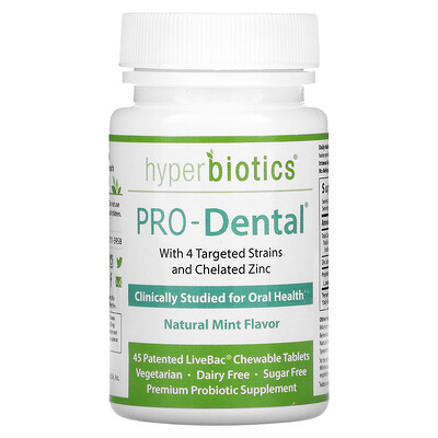 

Hyperbiotics PRO-Dental, натуральный мятный вкус, 45 запатентованных жевательных таблеток LiveBac