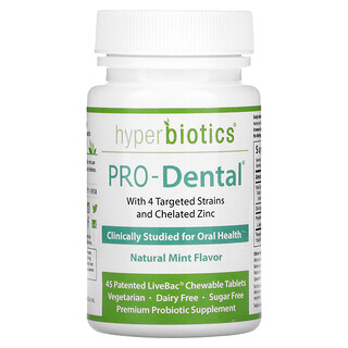 Hyperbiotics, PRO-Dental, sabor natural de menta, 45 Comprimidos Mastigáveis LiveBac Patenteados