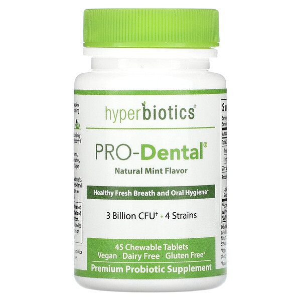 Hyperbiotics, PRODental, Natural Mint, 3 Billion CFU, 45 Chewable Tablets