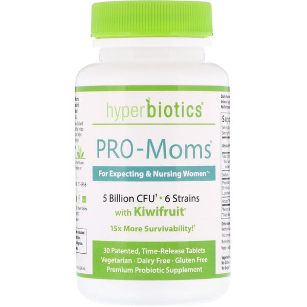 Hyperbiotics, PRO-Moms, con kiwi, 5 mil millones de CFU, 30 comprimidos de liberación lenta