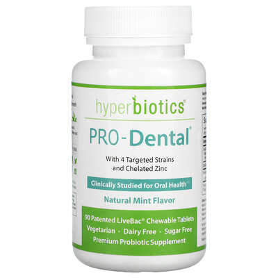 

Hyperbiotics PRO-Dental, вкус натуральной мяты, 90 жевательных таблеток