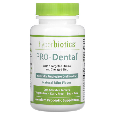 

Hyperbiotics PRO-Dental, пищевая добавка для здоровья полости рта, с натуральным мятным вкусом, 90 жевательных таблеток