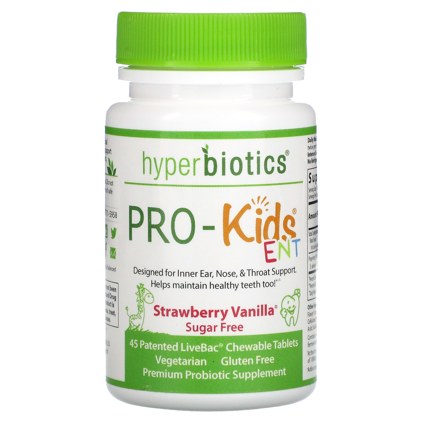 Hyperbiotics, PRO-Kids ENT, Sugar Free, Strawberry Vanilla, 45 Patented ...