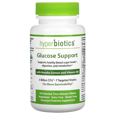 Hyperbiotics Glucose Support, with Banaba Extract and Vitamin D3, 5 Billion CFU, 60 Time-Release Tablets