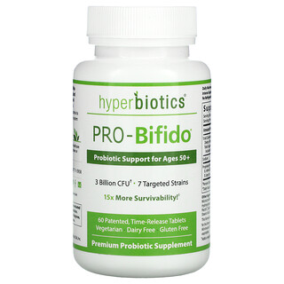 Hyperbiotics, برو- بروفايد ، دعم بروبيوتيك للسن  50+، 60 قرص محدد المدة