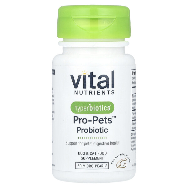 Vital Nutrients Hyperbiotics®, Pro-Pets™ Probiotic, For Dogs & Cats, Natural Meat, 60 Micro-Pearls