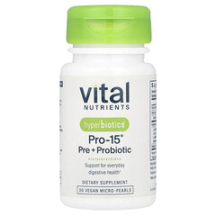 Hyperbiotics®, Pro-15®, пребіотик і пребіотик, 30 веганських мікроперлин