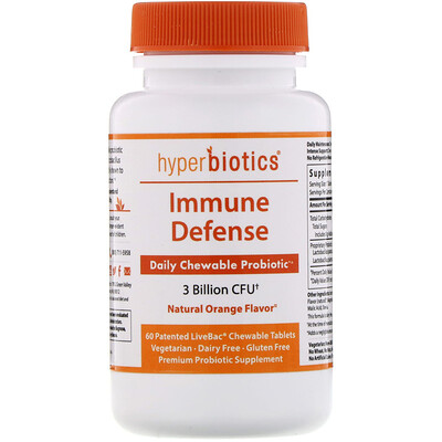 Hyperbiotics Immune Defense, 3 Billion CFU, Natural Orange, 60 Chewable Tablets