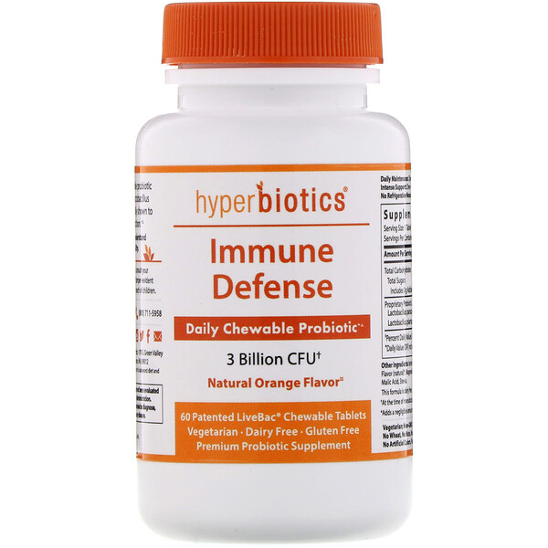 Hyperbiotics‏, Immune Defense, 3 Billion CFU, Natural Orange, 60 Chewable Tablets